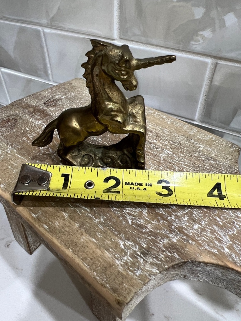 Vintage Brass Unicorn Figurine Rearing Horse Mythical Decor - Picture 8 of 8
